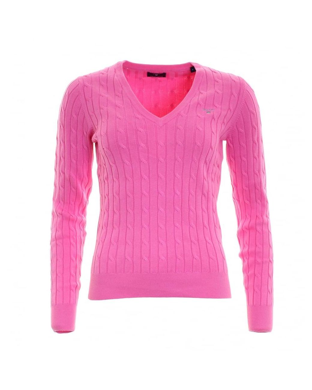 GANT Stretch Cotton Cable V-neck Ladies Jumper in Pink | Lyst Canada