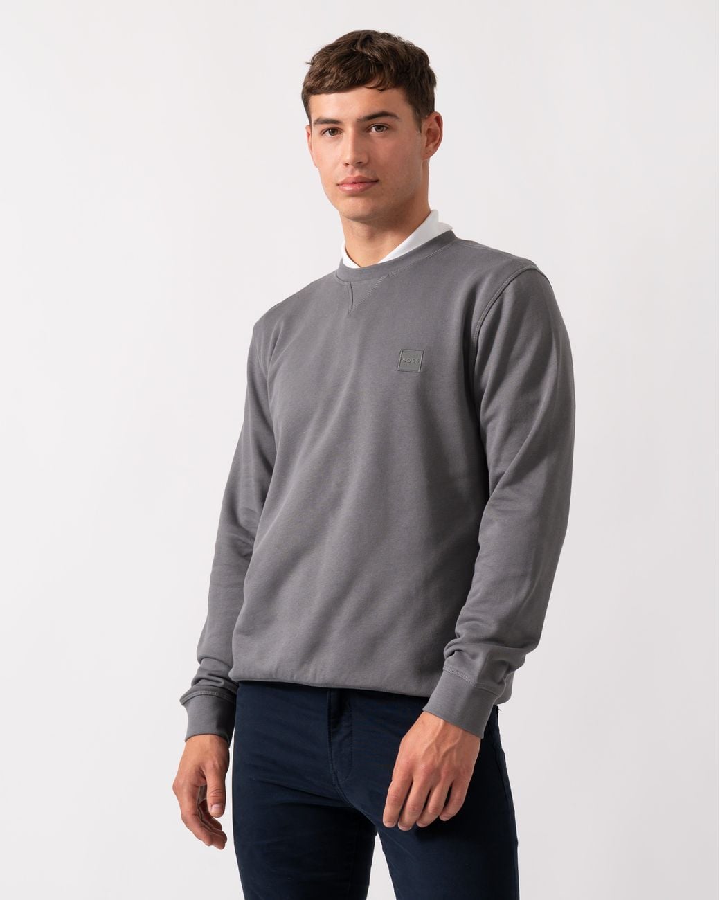 Boss Gray Boss Westart Crew Neck Sweatshirt With Logo Patch for men