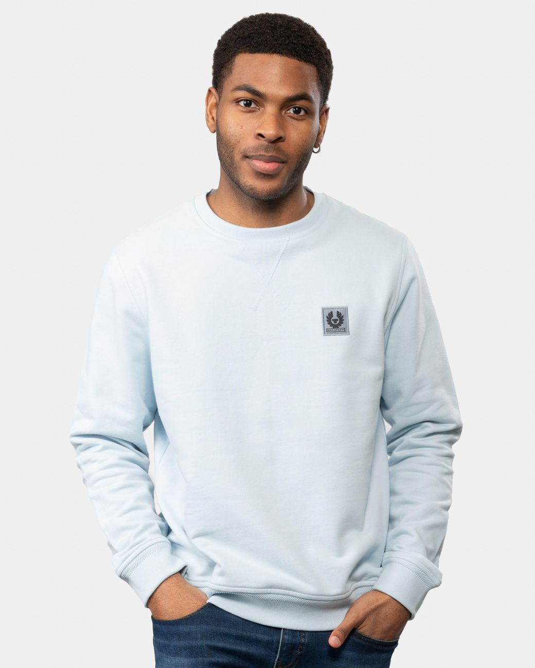 Belstaff White Crew Neck Sweatshirt With Logo Patch for men