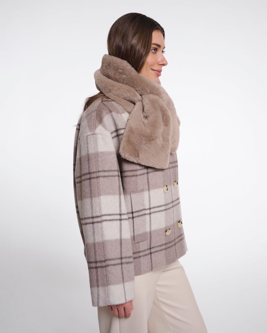 Rino & Pelle Brown Stip Faux Fur Scarf
