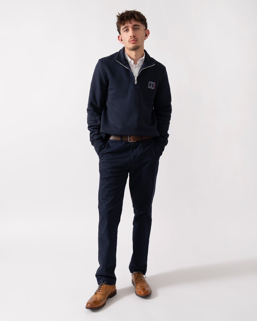 Paul Smith Blue Ps Reg Fit Half Zip Stitch Stripe Logo Sweatshirt for men