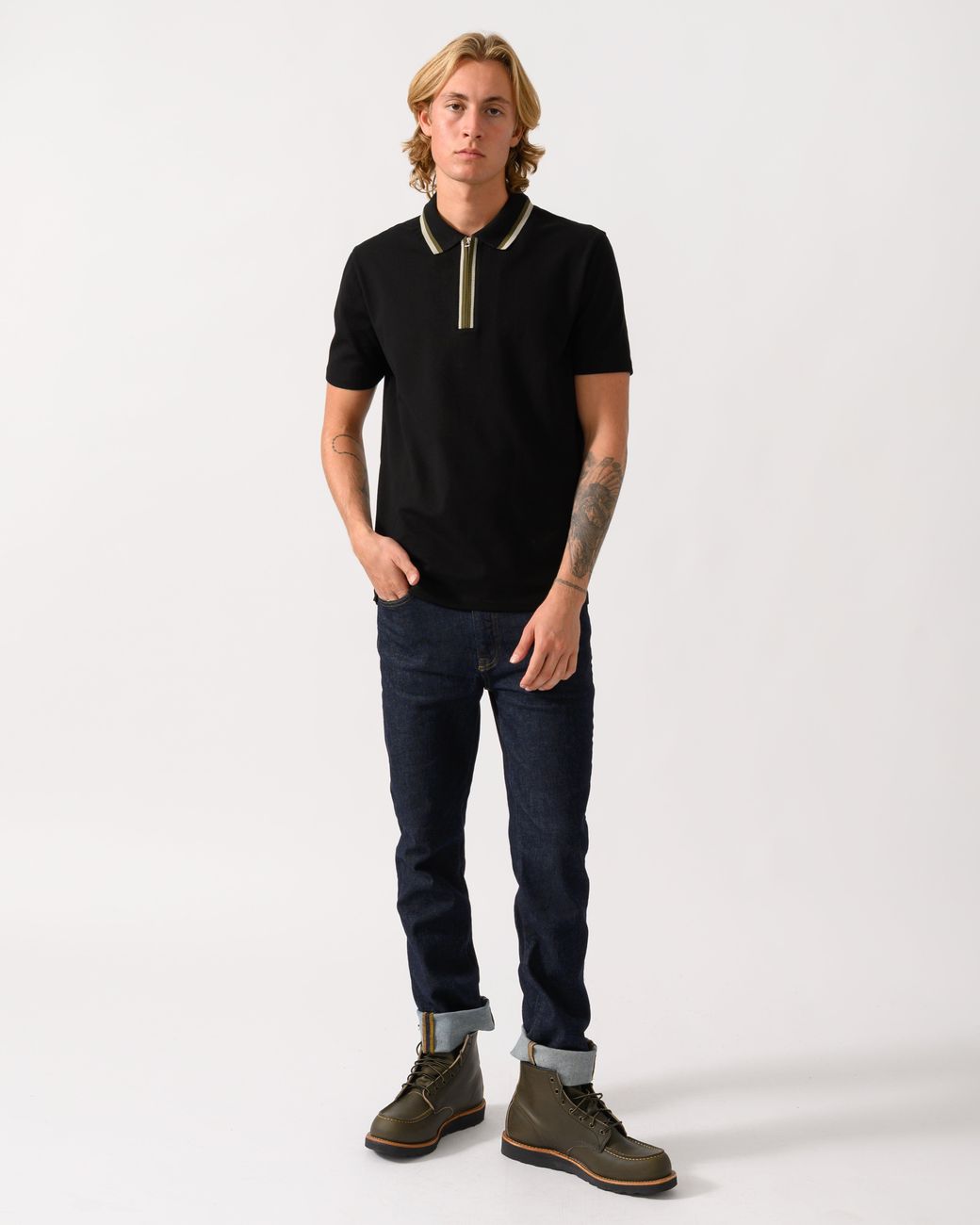 Paul Smith Black Ps Zip Polo Shirt With Tipped Collar And Placket for men