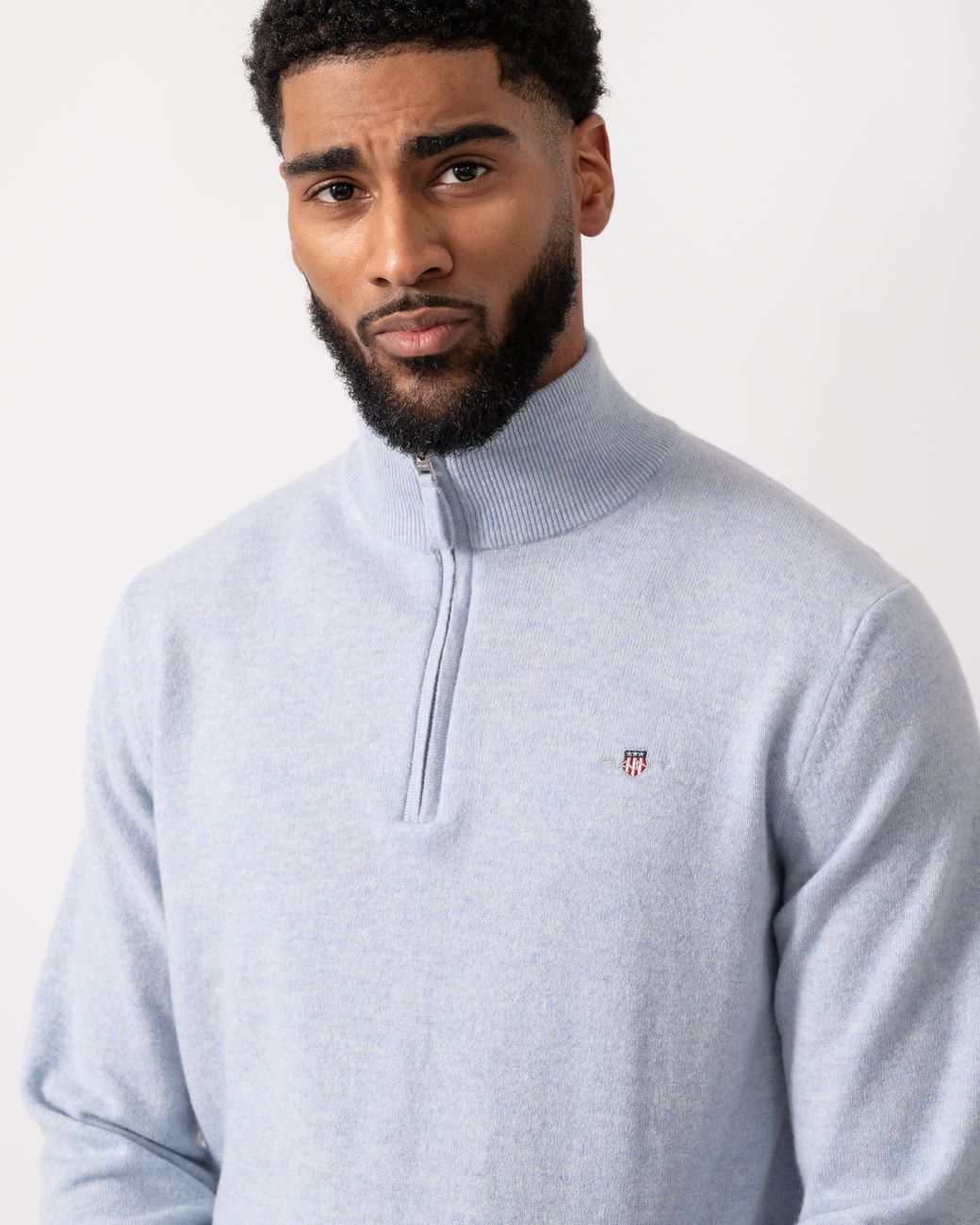 Gant Blue Superfine Lambswool Half Zip Cardigan for men