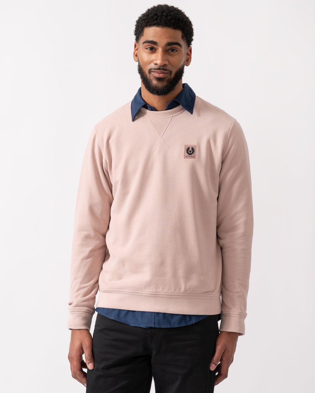 Belstaff Pink Crew Neck Sweatshirt With Logo Patch for men