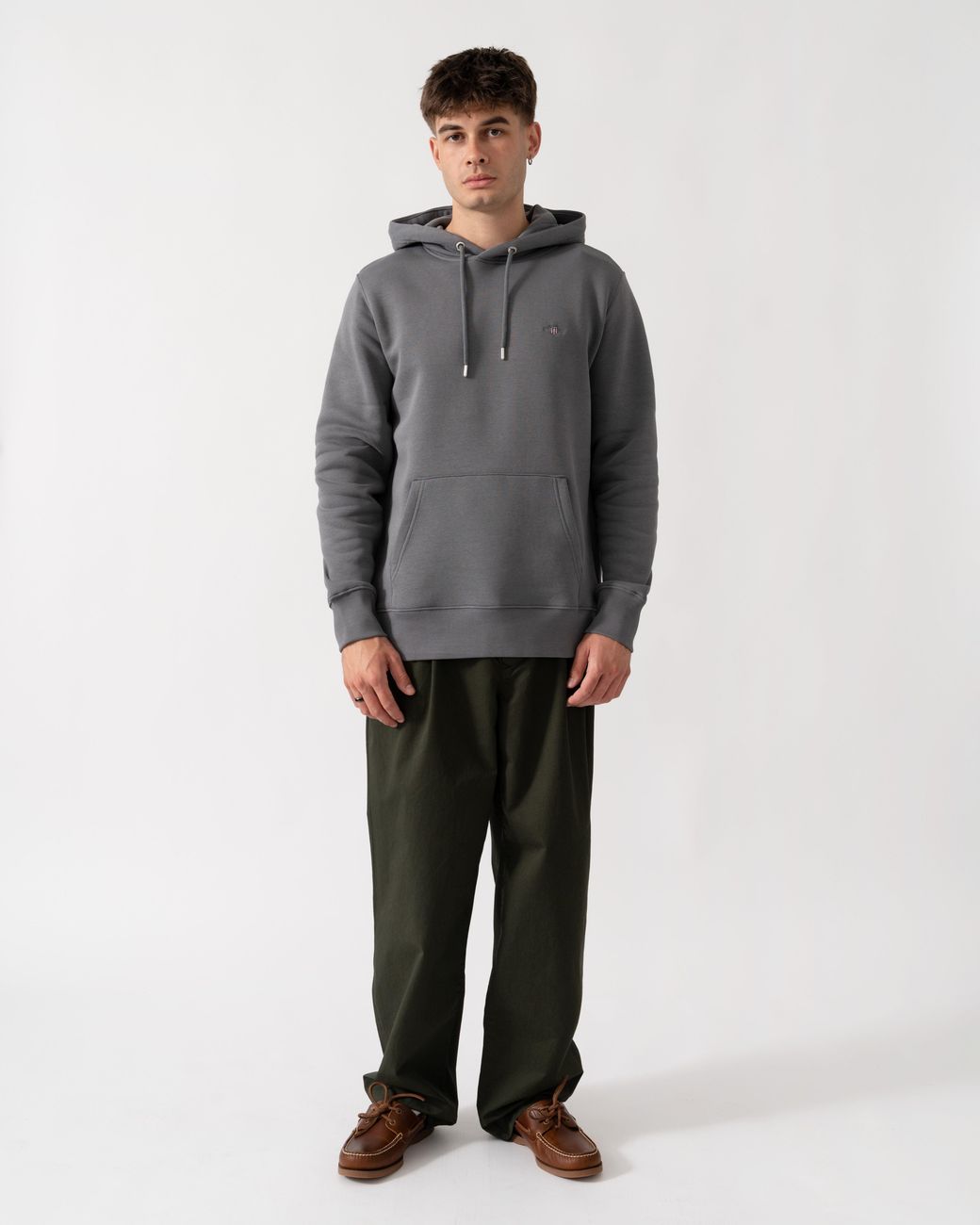 Gant Gray Regular Fit Shield Logo Pullover Hoodie for men