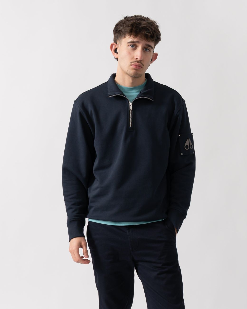 Moose Knuckles Blue Hartsfield 1/4 Zip Sweatshirt for men