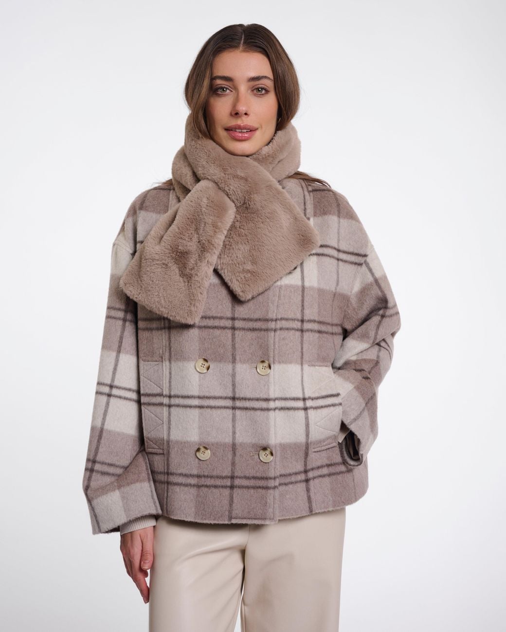 Rino & Pelle Brown Stip Faux Fur Scarf