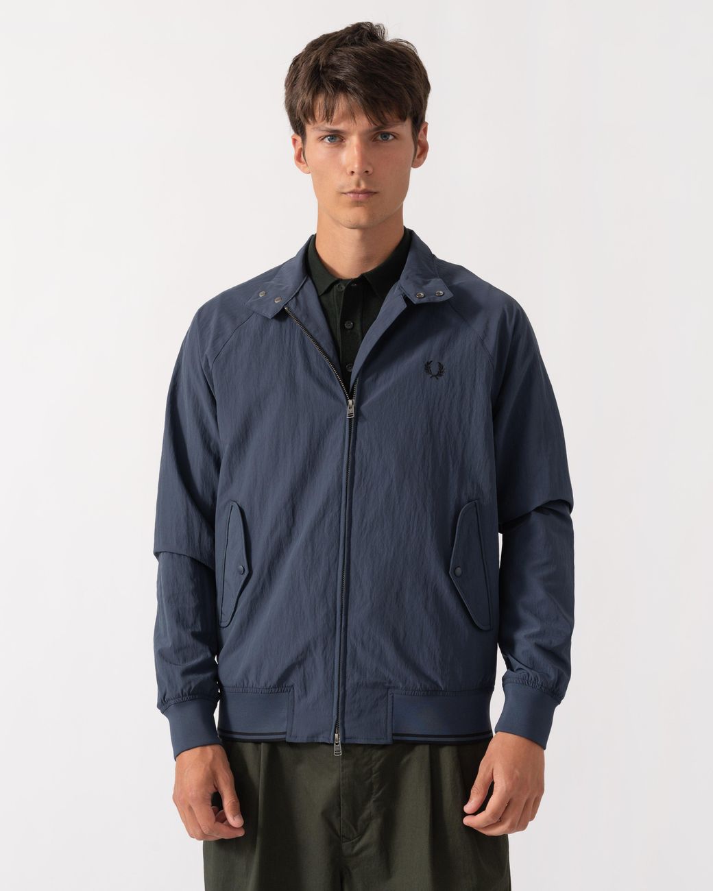 Fred Perry Blue Crinkle Nylon Harrington Jacket for men