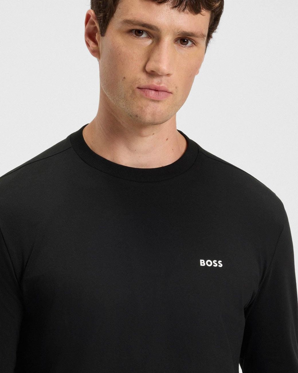 Boss Black Tee Stretch-Cotton T-Shirt With Contrast Logo for men