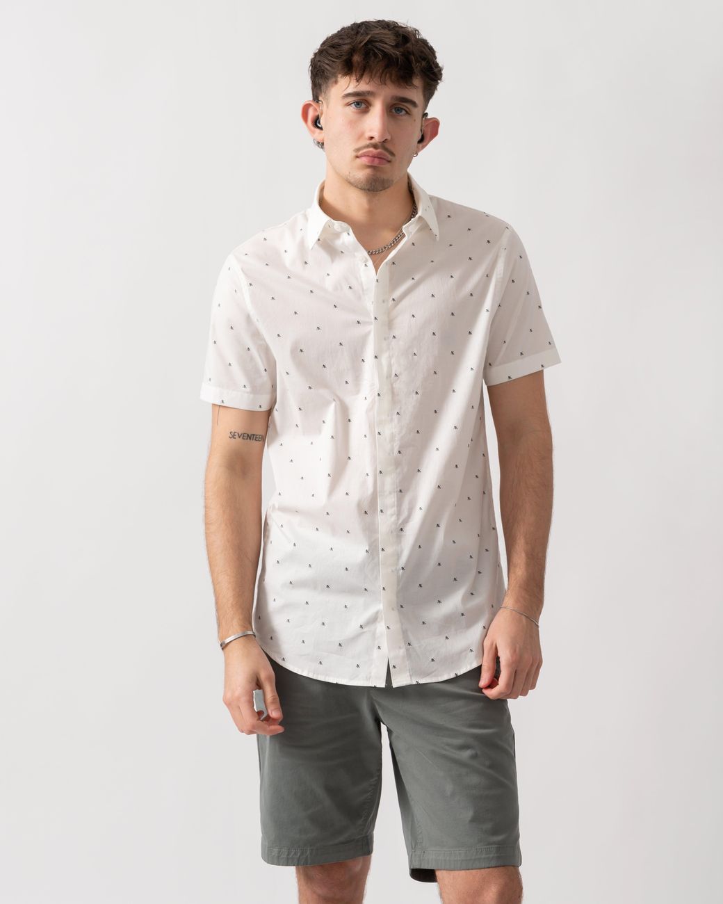 ARMANI EXCHANGE White Short Sleeve Shirt With Geometric Pattern for men