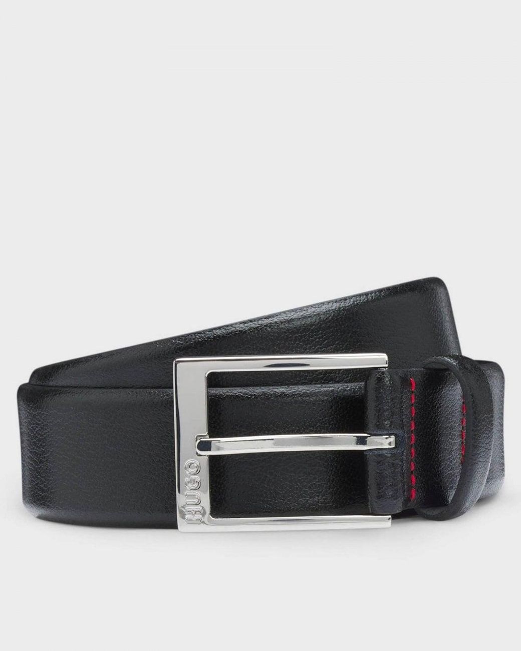HUGO Black Gellot Grained-Leather Belt With Logo Engraved Buckle for men