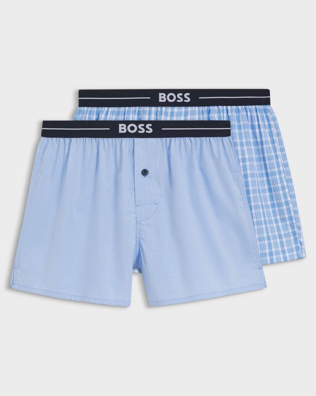 Boss Blue Boxer 2-Pack Cotton Pyjama Shorts With Logo Waistbands for men