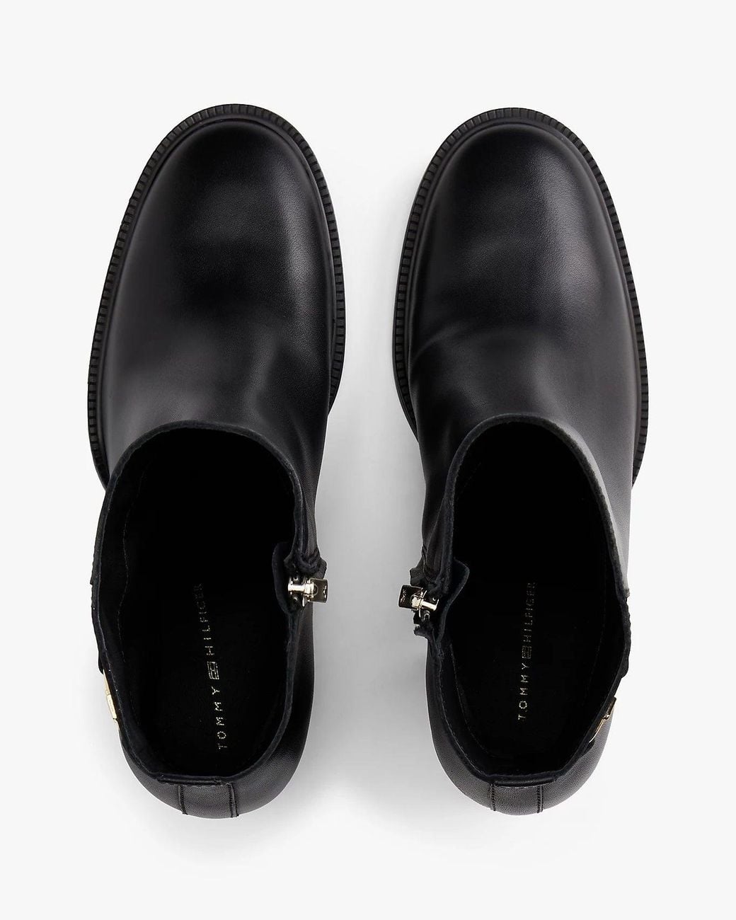 Tommy Hilfiger Black Stacked Heel Leather Ankle Boots