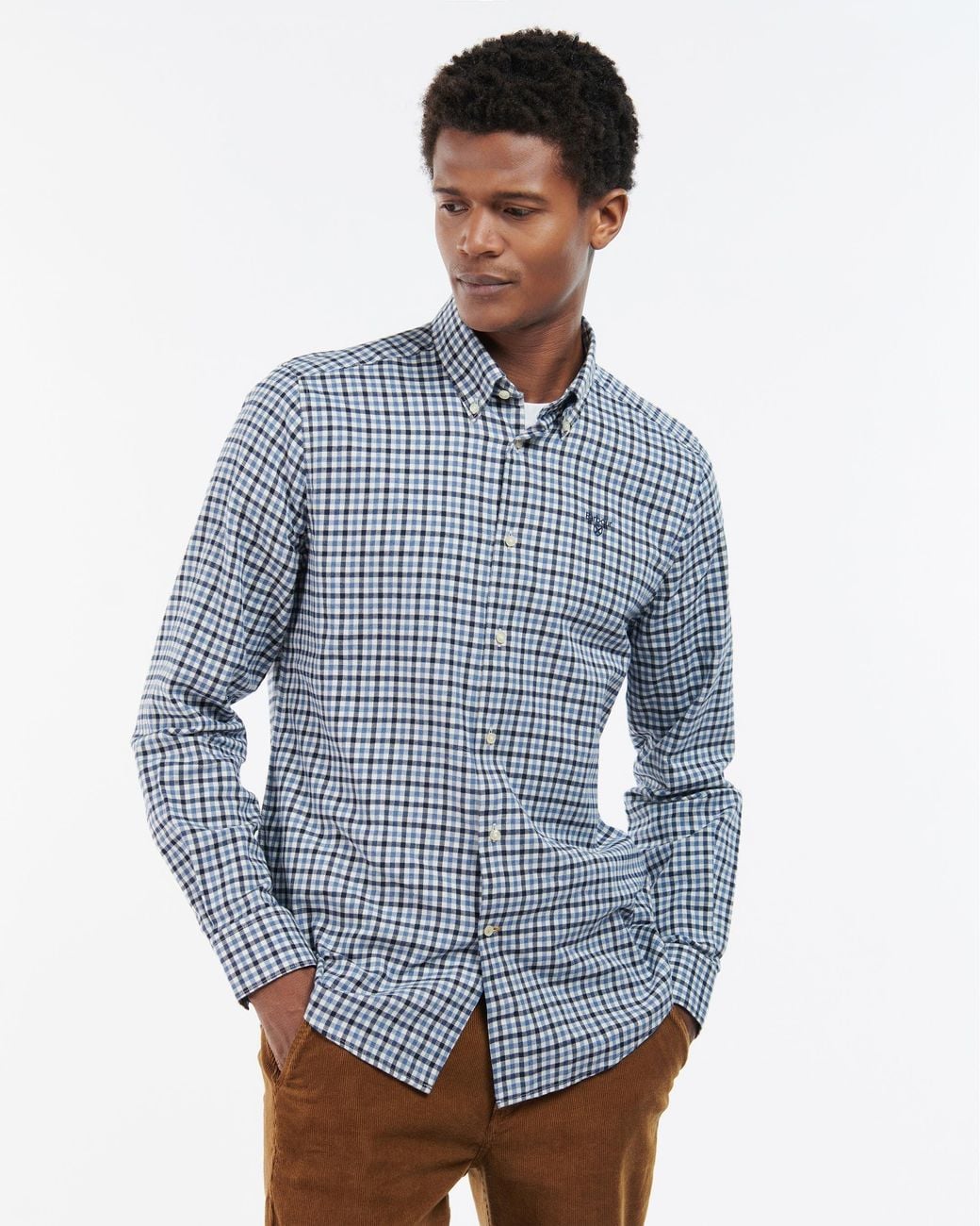 Barbour Blue Finkle Long Sleeve Tailored Fit Shirt Size: L for men