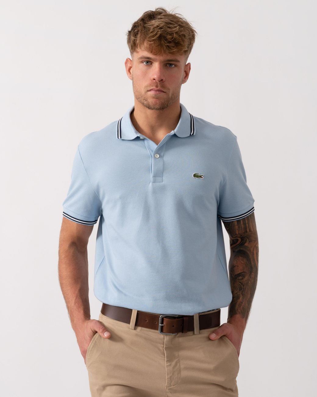 Lacoste Blue Contrast Collar Pique Regular Fit Polo Shirt for men