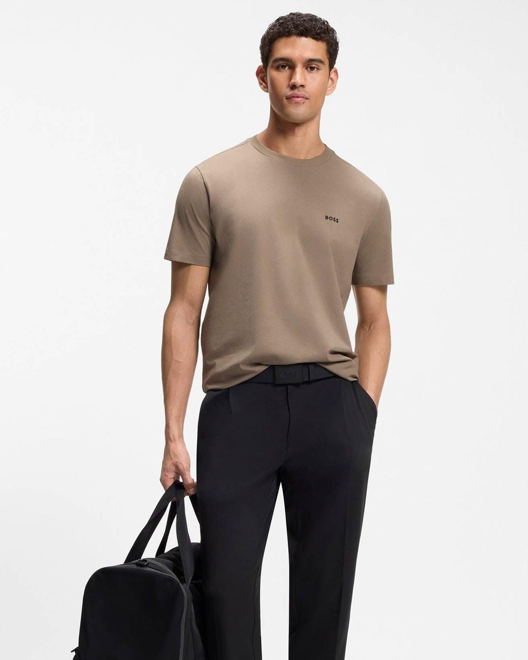 Boss Brown Tee Stretch Cotton T-Shirt With Contrast Logo for men