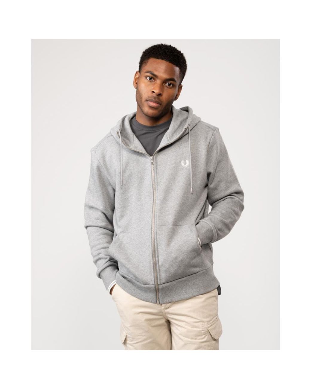Fred Perry Zip Through Hoodie in Gray for Men | Lyst