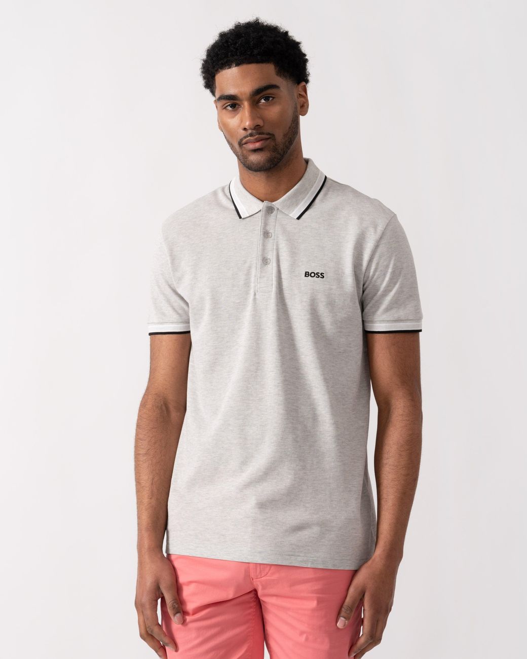 Boss White Paddy Cotton-Piqué Polo Shirt With Contrast Logo for men