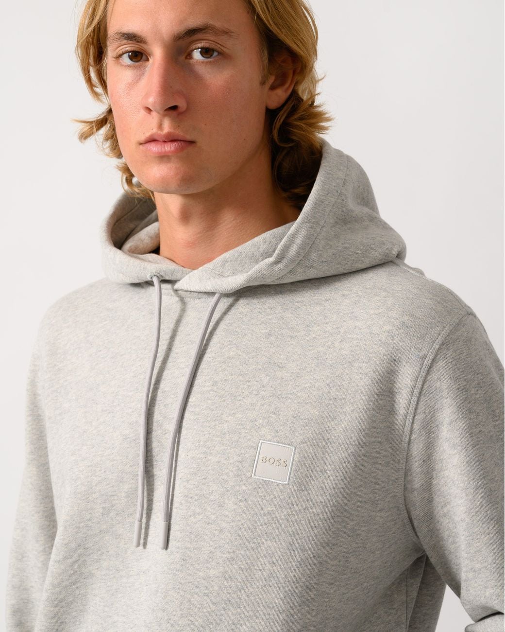 Boss Gray Wetalk Pullover Hoodie With Logo Patch for men