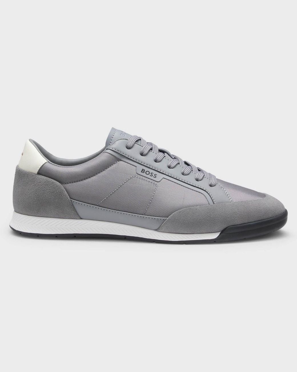 Boss Gray Nitan Suede-Trim Trainers With Ribbed Sole for men