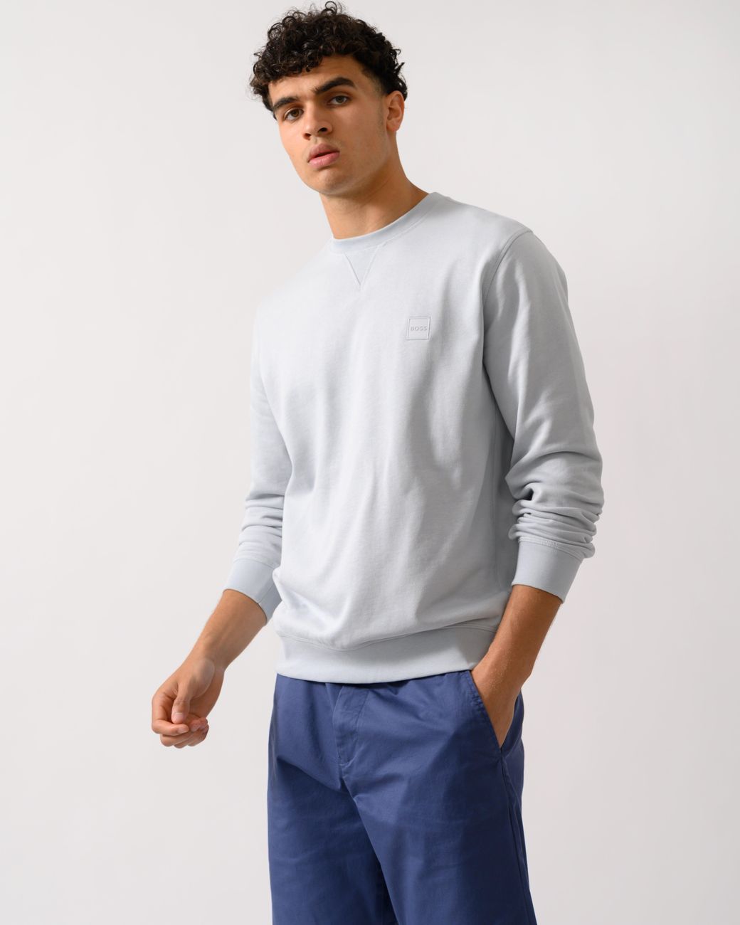 Boss Gray Westart Crew Neck Sweatshirt With Logo Patch for men