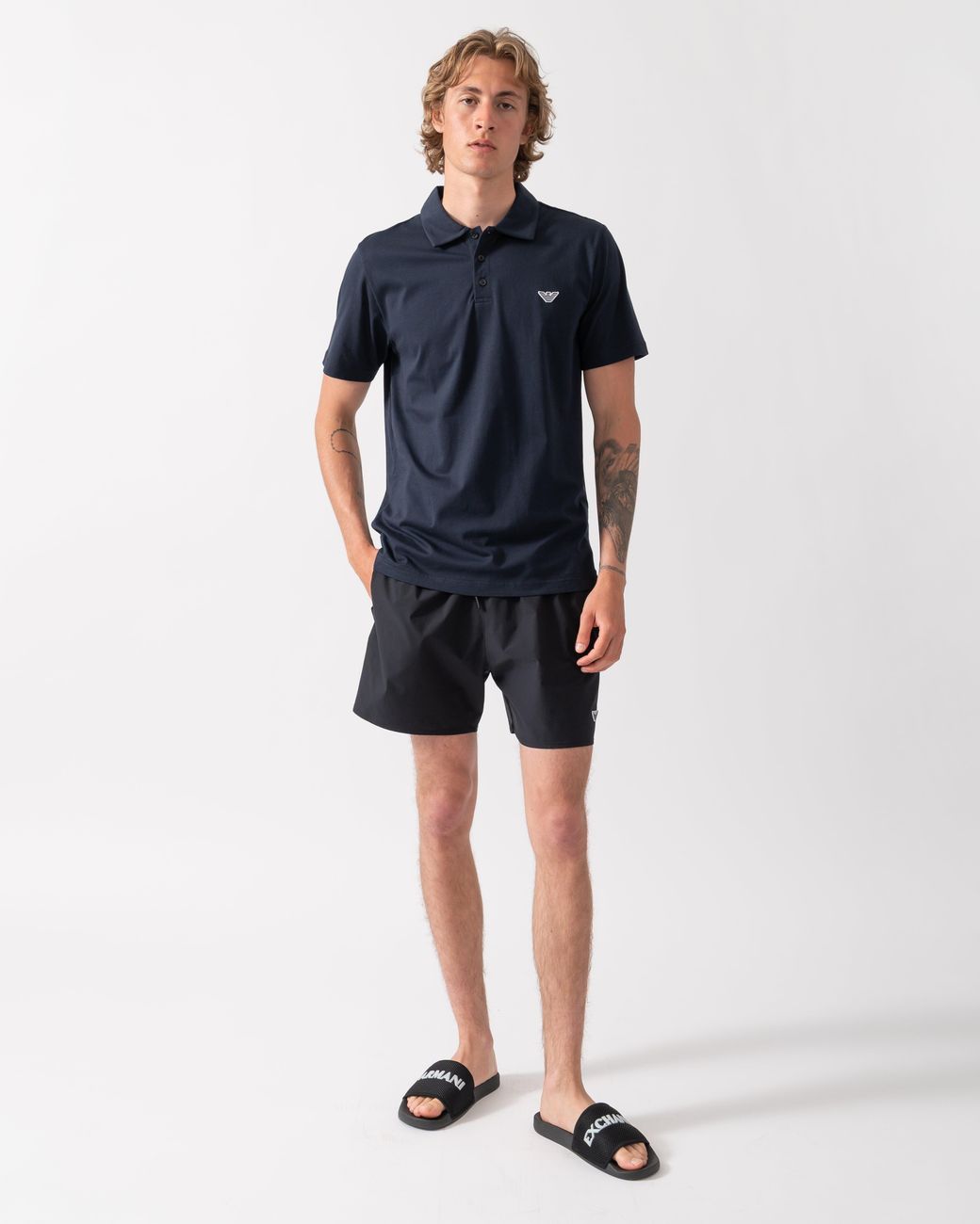 Emporio Armani Blue Beach Polo With Eagle Logo for men
