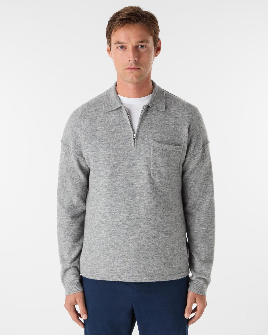 Oliver Sweeney Gray Killala Alpaca Wool Blend Quarter Zip Jumper for men
