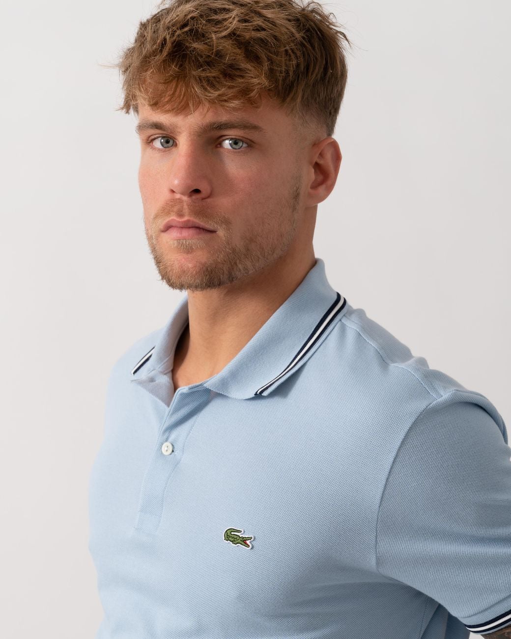 Lacoste Blue Contrast Collar Pique Regular Fit Polo Shirt for men