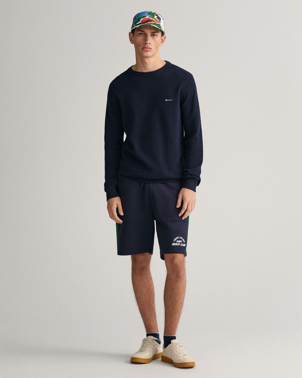 Gant Blue Cotton Pique Crew Neck Jumper for men