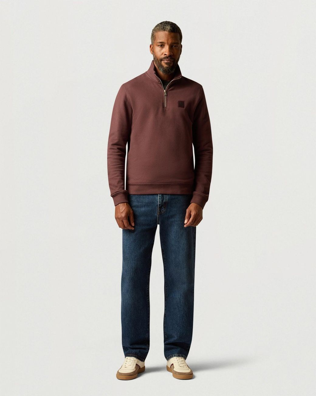 Belstaff Brown Logo Quarter Zip Sweatshirt for men