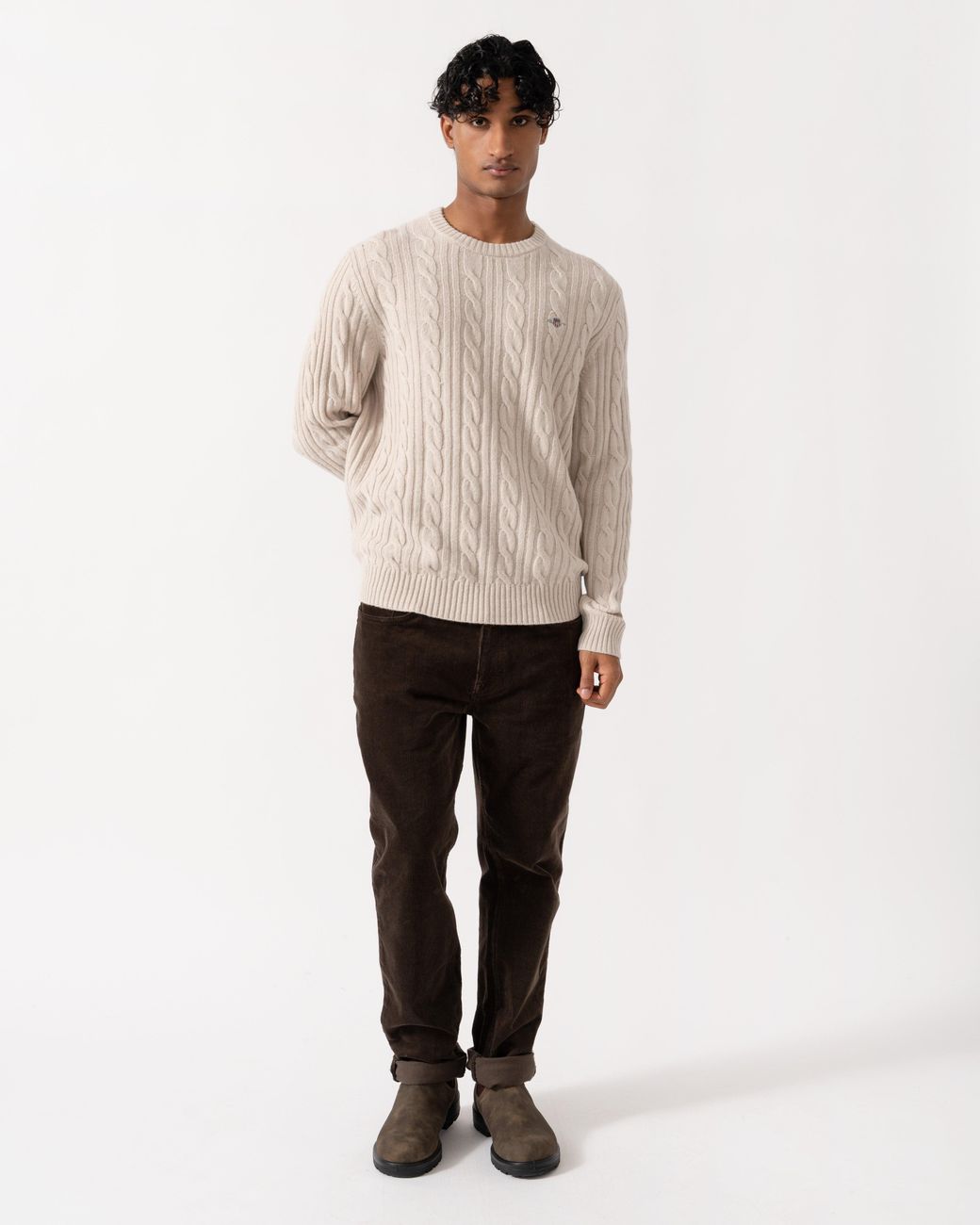 Gant Natural Lambswool Cable Crew Neck Sweater for men