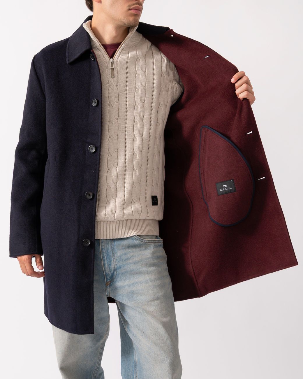 Paul Smith Blue Ps Double-Face Wool-Blend Overcoat for men