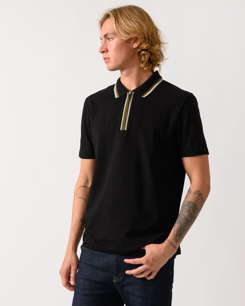 Paul Smith Black Ps Zip Polo Shirt With Tipped Collar And Placket for men