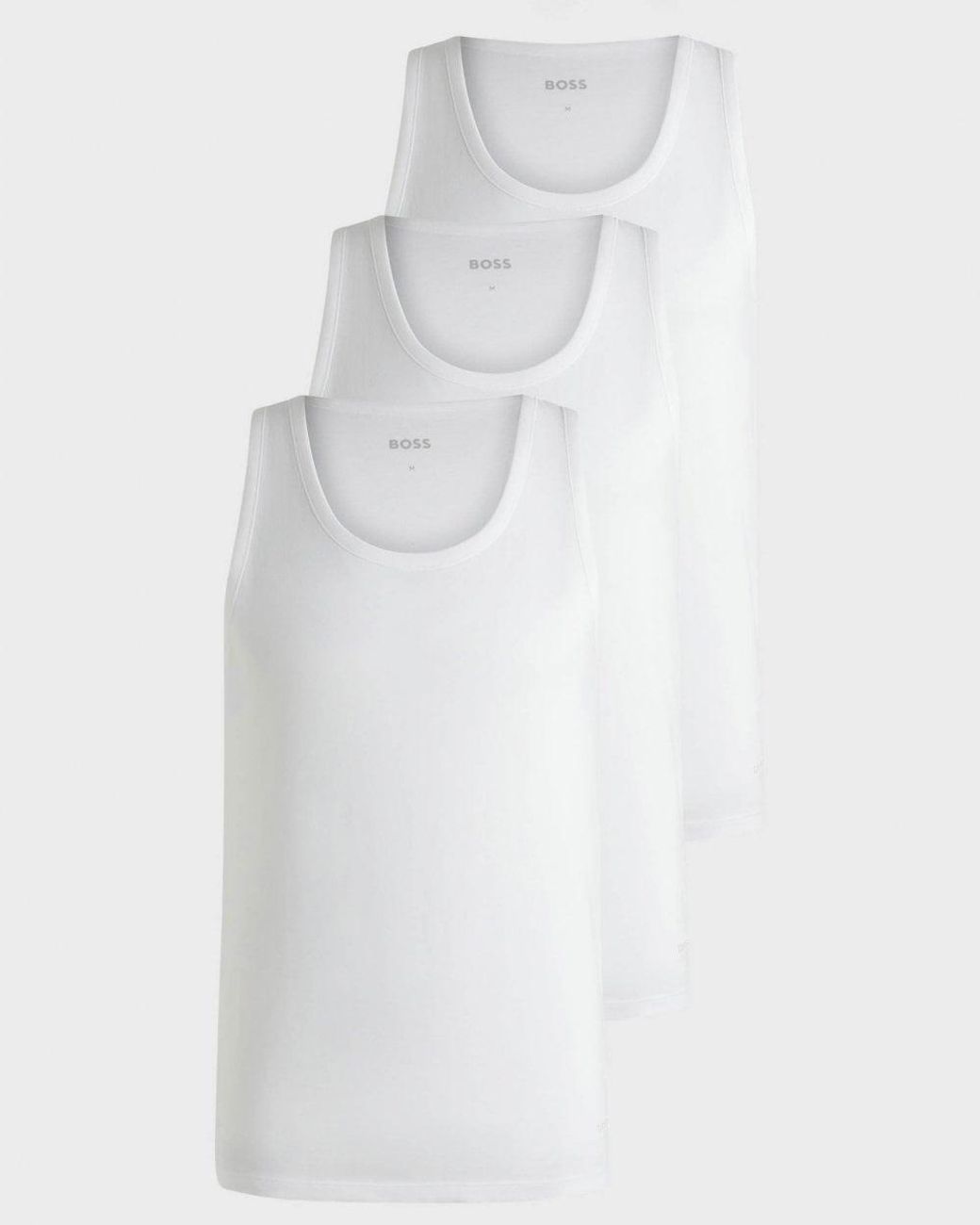 Boss White Tanktop Classic 3 Pack Cotton Underwear Vests With Embroidered Logos for men