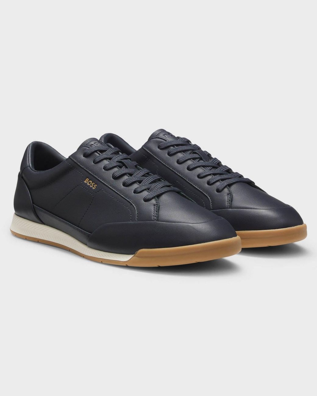 Boss Blue Nitan Leather Trainers With Foil Logo for men