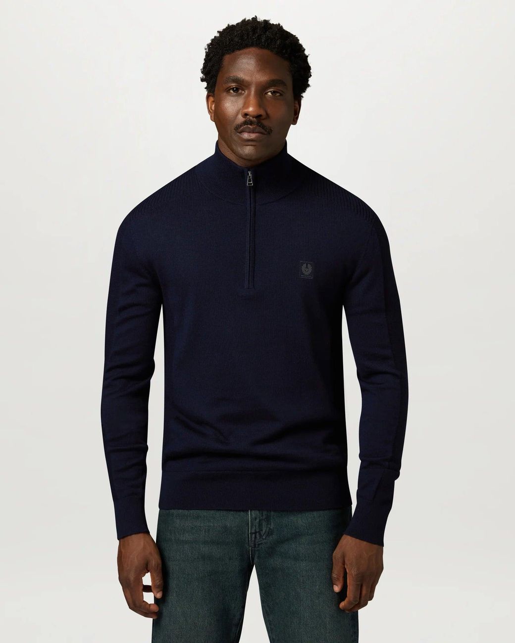 Belstaff Blue Colden Merino Quarter Zip Jumper for men