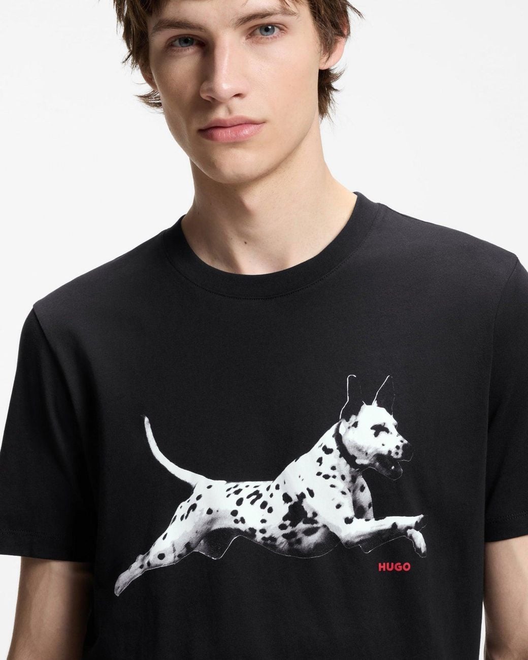 HUGO Black Dirunn Cotton-Jersey T-Shirt With Animal Artwork for men