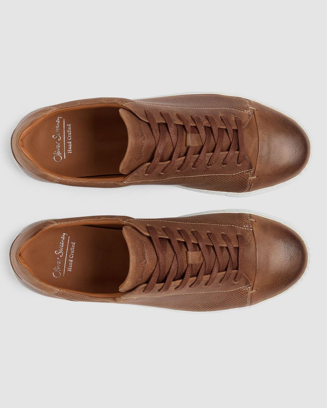 Oliver Sweeney Brown Almada Perforated Leather Trainers for men