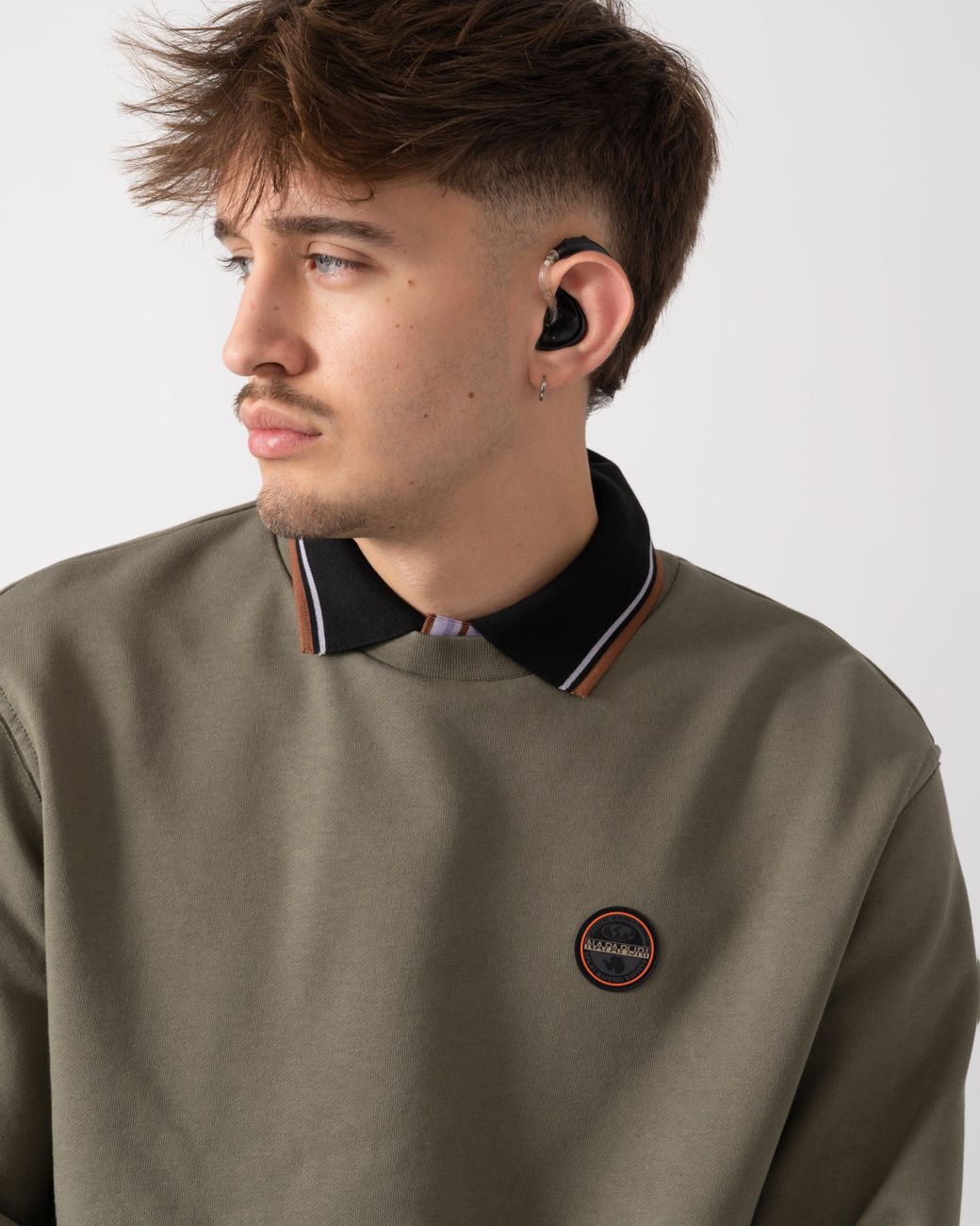 Napapijri Gray Badge Crew Neck Sweatshirt for men