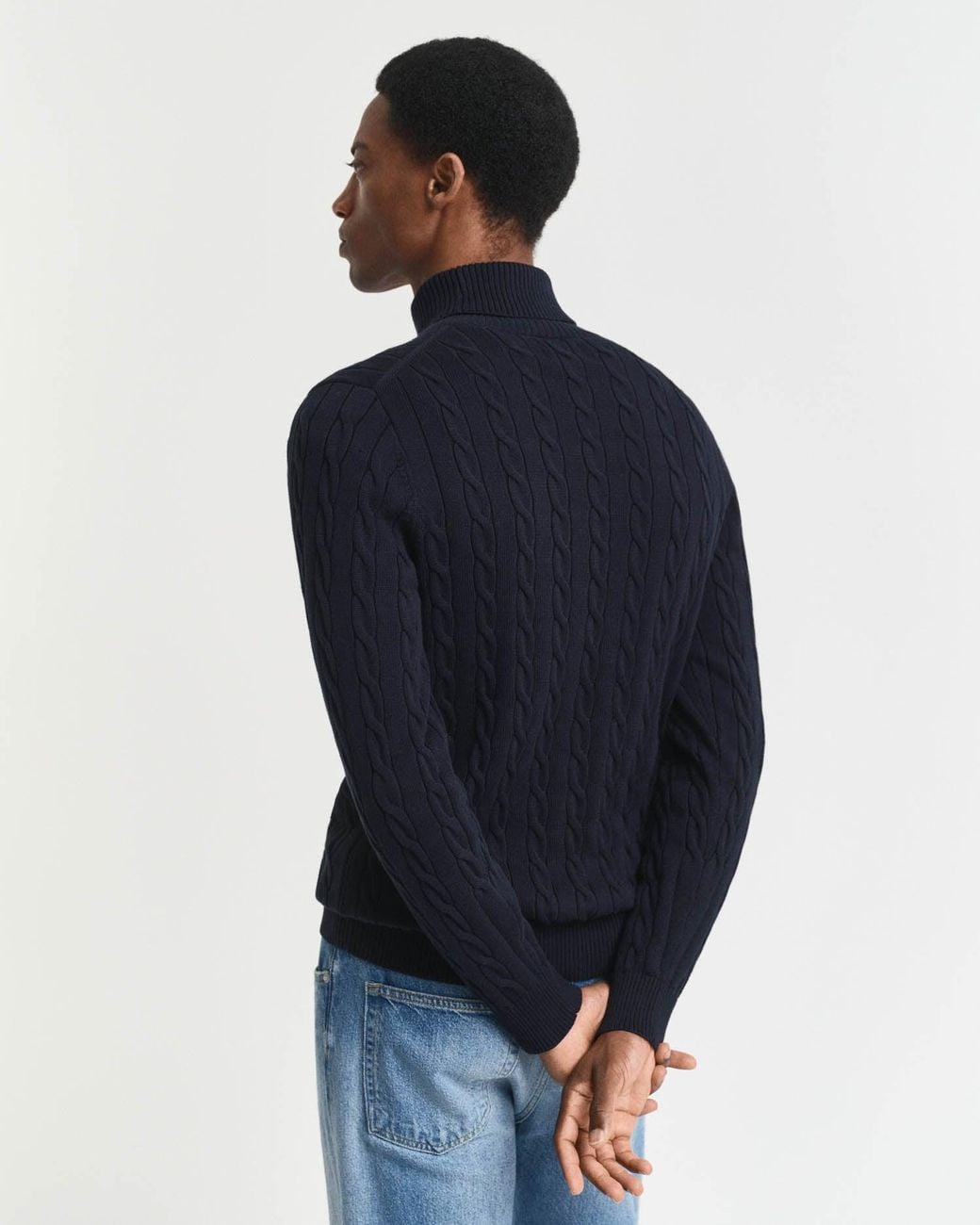 Gant Blue Cotton Cable Turtle Neck Sweater for men