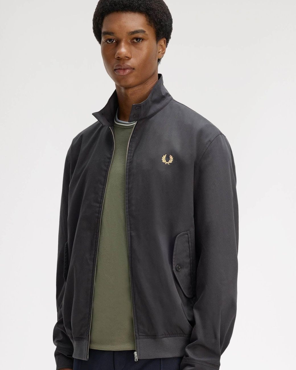 Fred Perry Blue Twill Harrington Jacket for men