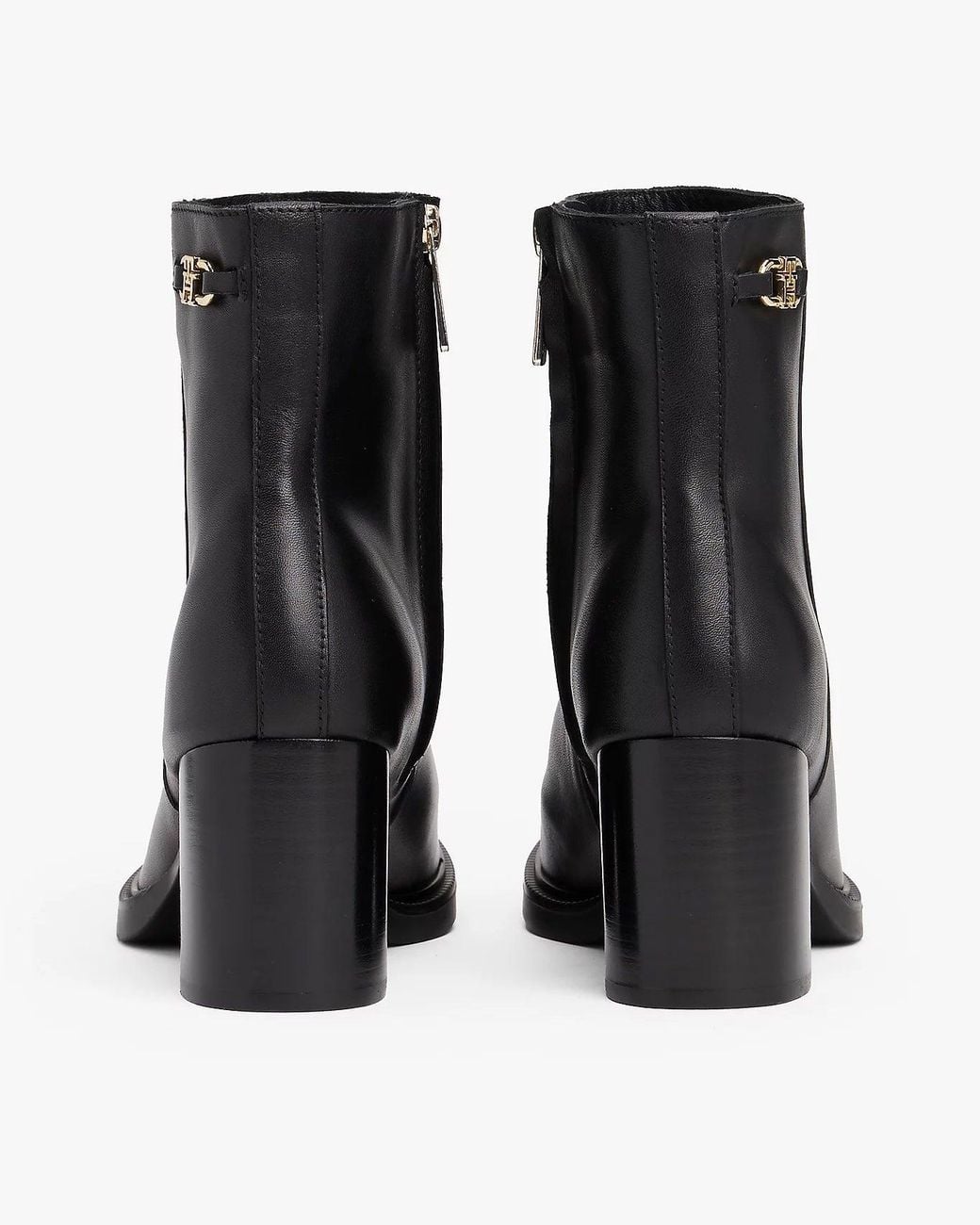 Tommy Hilfiger Black Stacked Heel Leather Ankle Boots