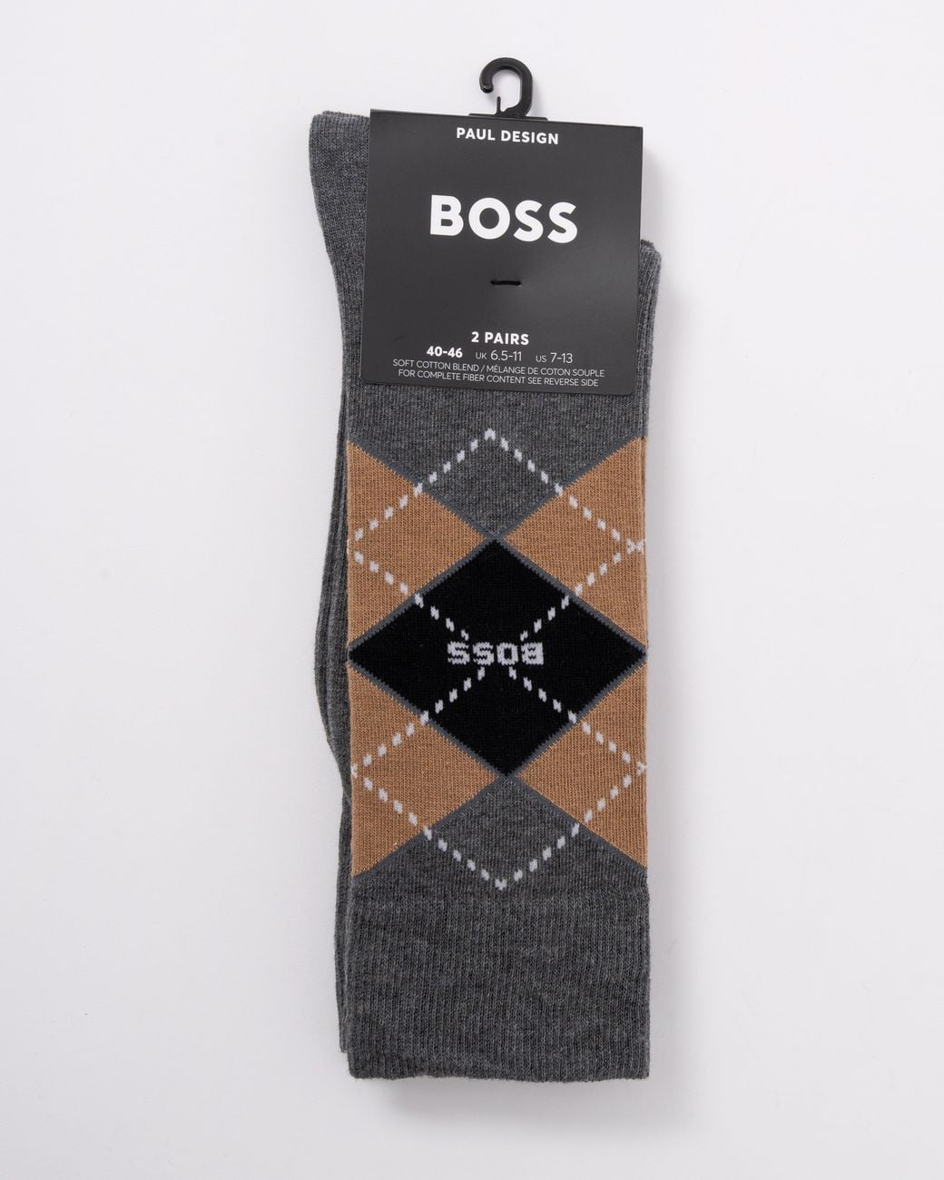 Boss Black 2 Pack Combed Cotton Argyle Socks for men