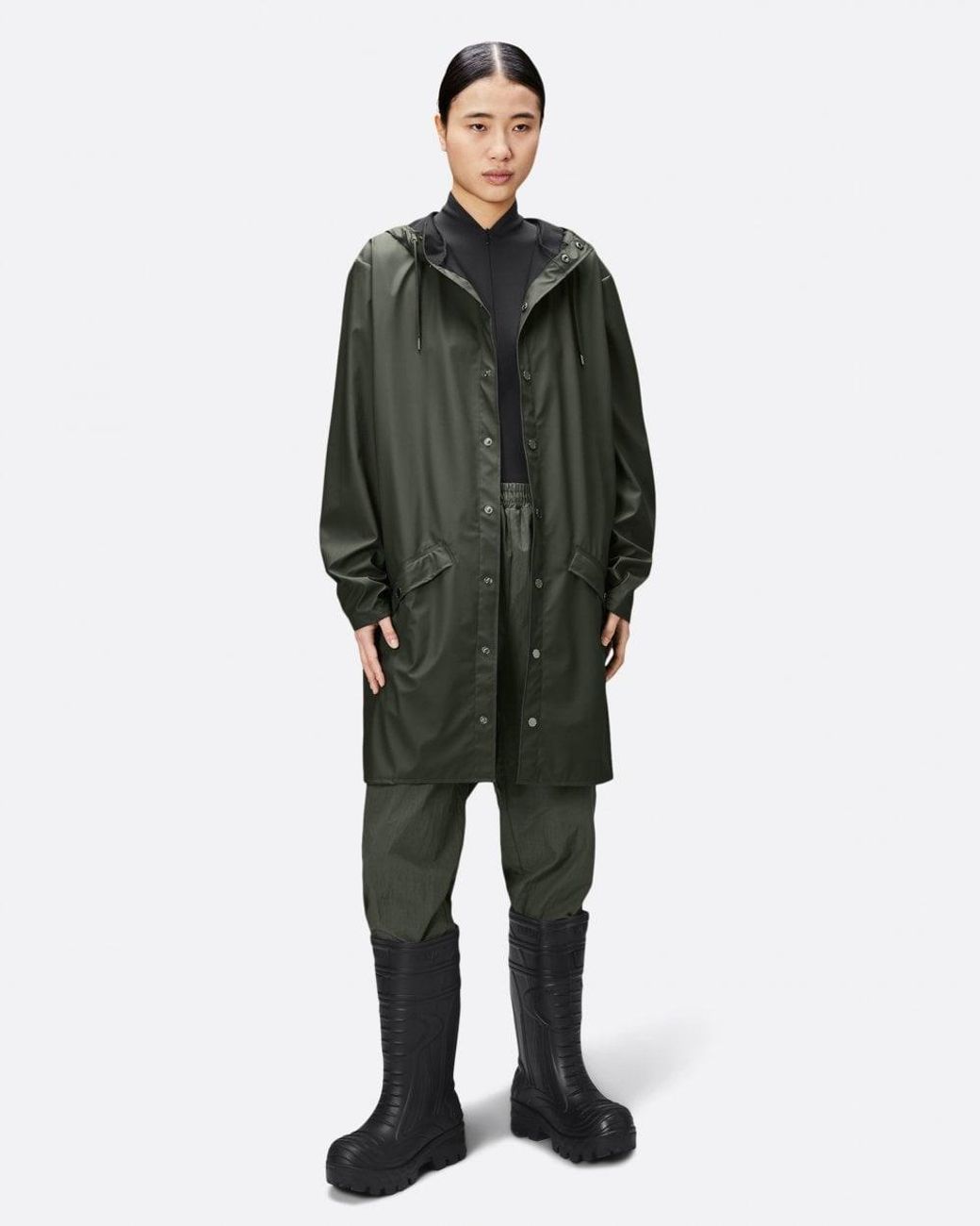 Rains Green Long Unisex Jacket