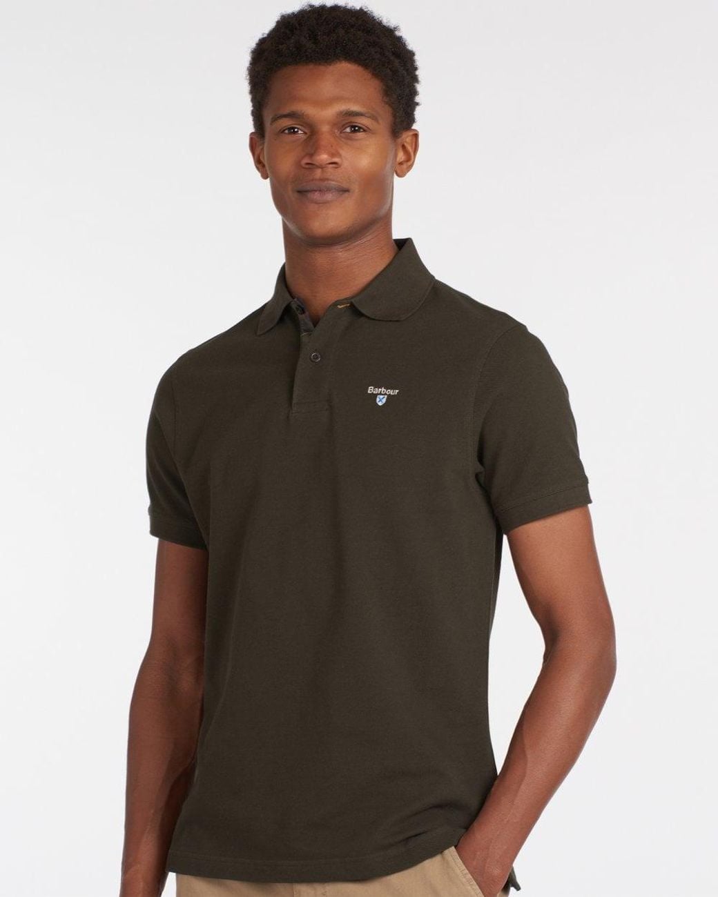 Barbour Brown Tartan Pique Polo Size: M for men