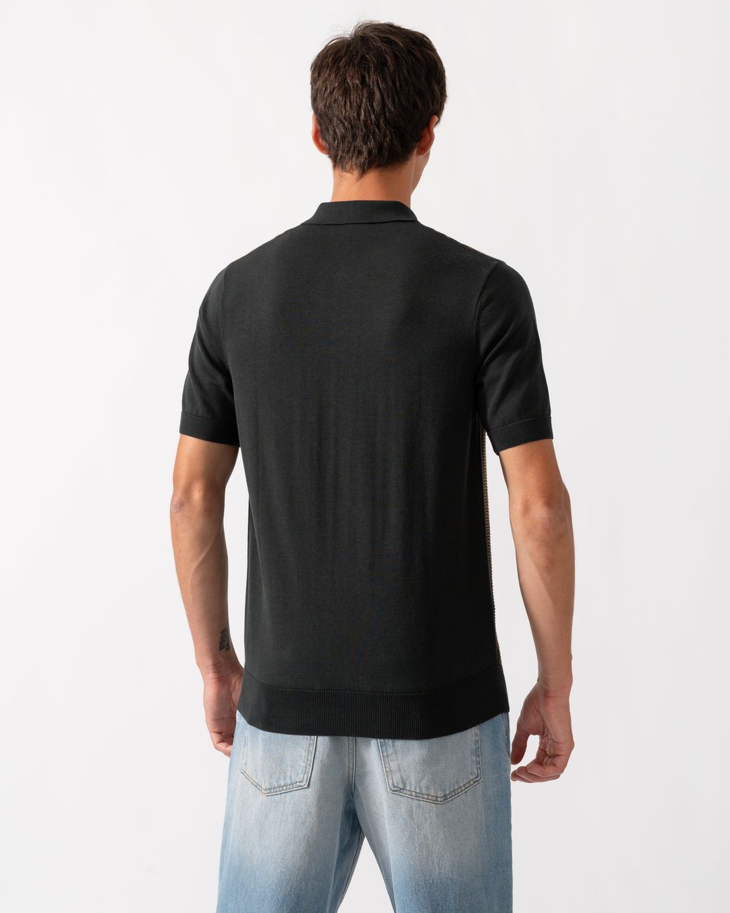 Fred Perry Black Textured Panel Knitted Polo Shirt for men