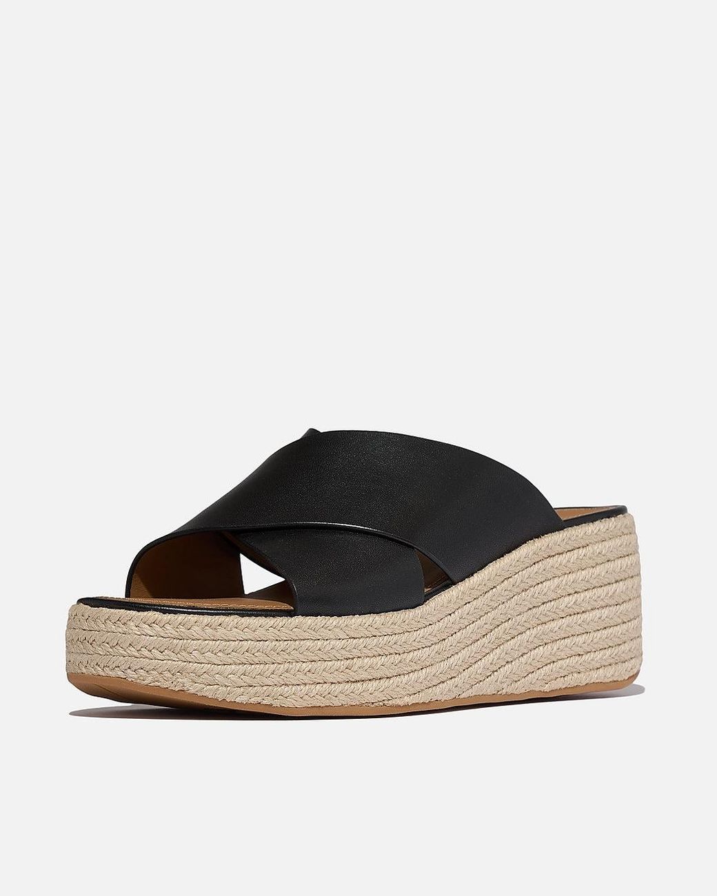 Fitflop Black Platfforms Espadrille Leather Wedge Cross Slides