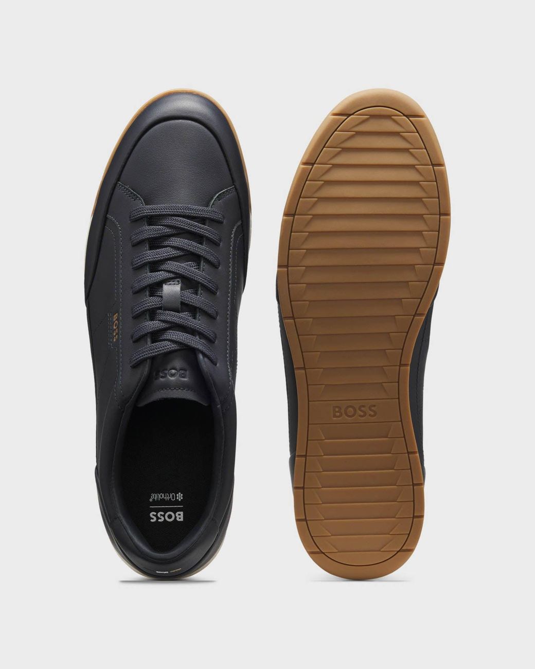 Boss Blue Nitan Leather Trainers With Foil Logo for men