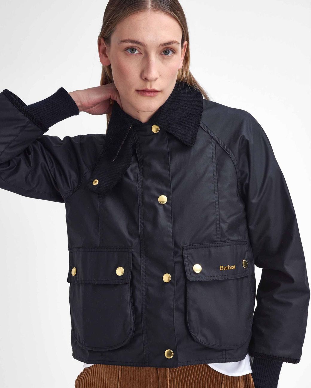 Barbour Blue Cropped Beadnell Wax Jacket