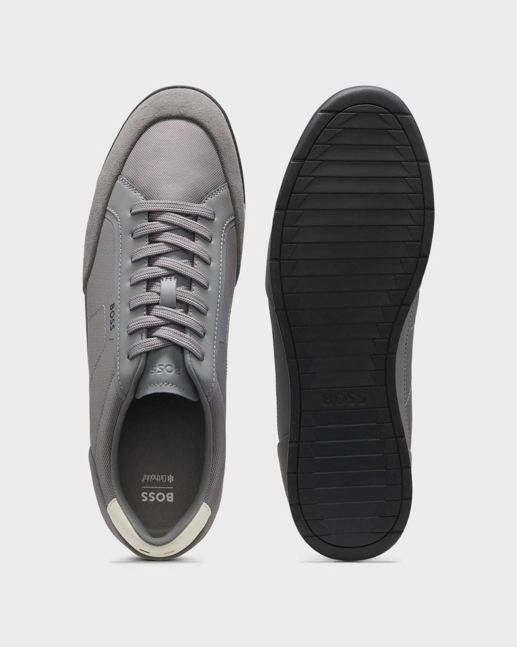 Boss Gray Nitan Suede-Trim Trainers With Ribbed Sole for men